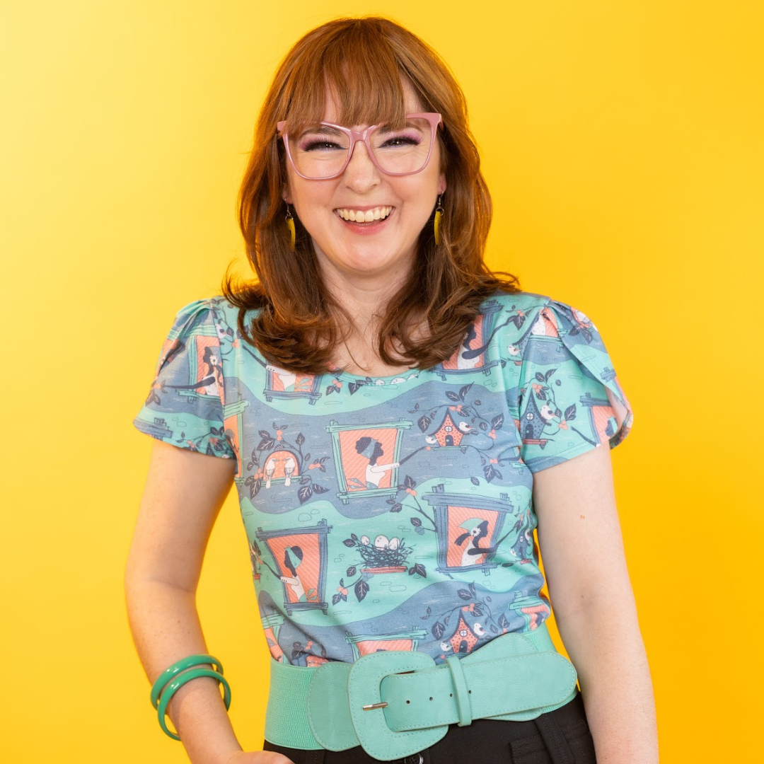 Brownstone Betties Tulip Sleeve Tee in Aqua & Peach