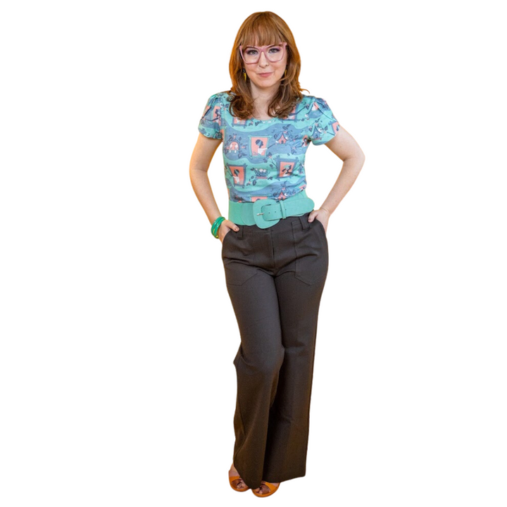 Brownstone Betties Tulip Sleeve Tee in Aqua & Peach