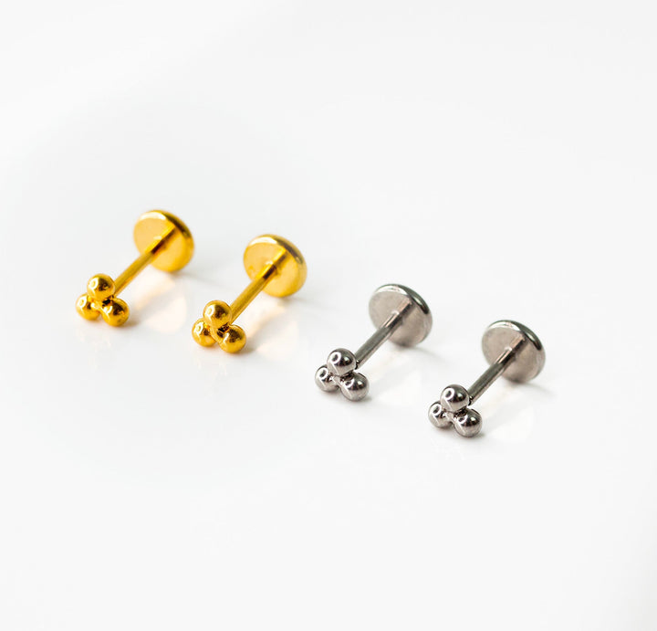 Tiny Trio Flat Back Sleeper Earrings