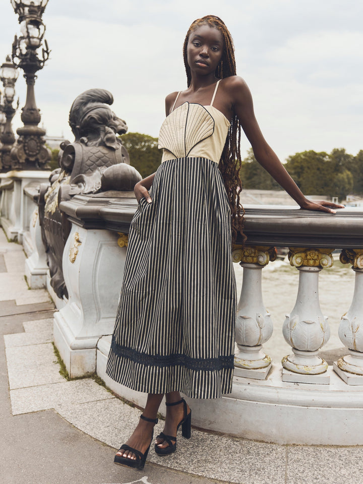 Hart Midi Dress - Black & Khaki Stripe