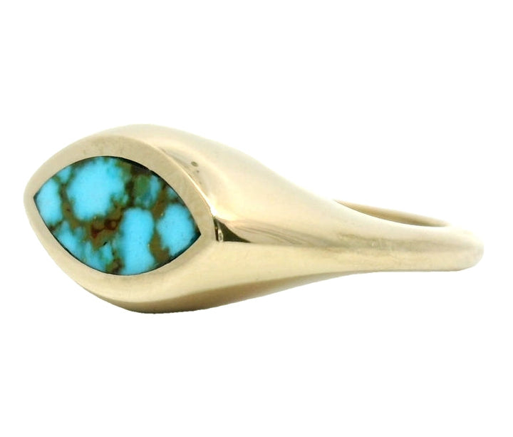 Marquise Signet Ring - Red Web Turquoise