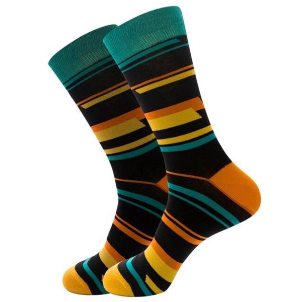 Black Yellow Orange Geometric Pattern Socks (Adult Large)