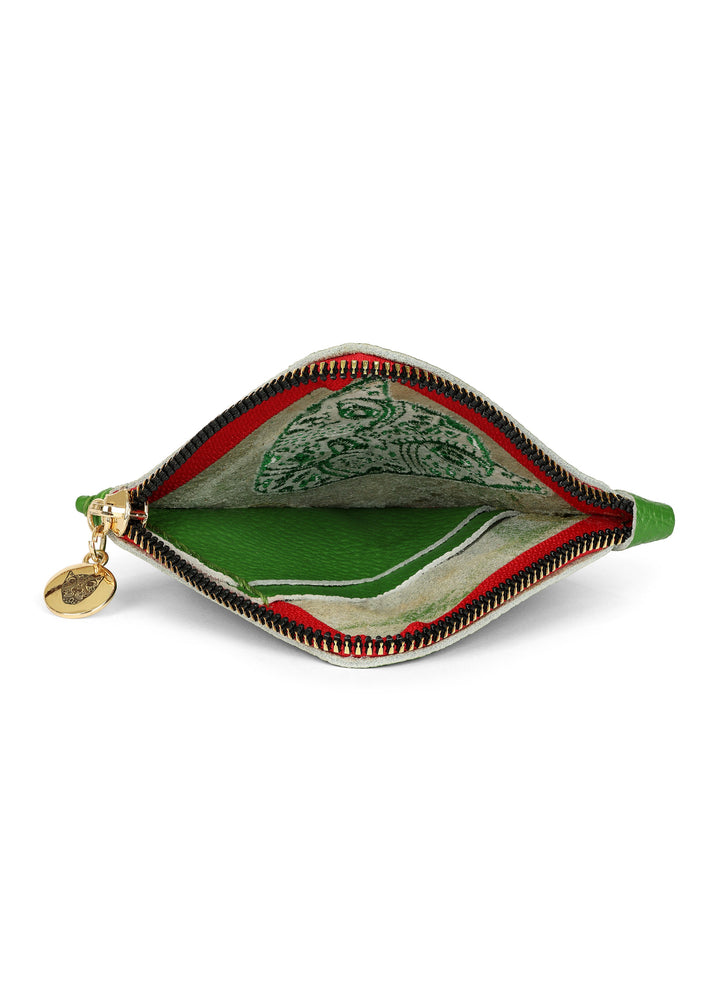 JAGUAR EMBROIDERED ZIP AROUND WALLET // GREEN