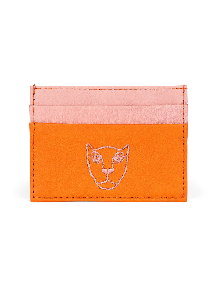 JAGUAR LEATHER CARD HOLDER WALLET // PINK + ORANGE