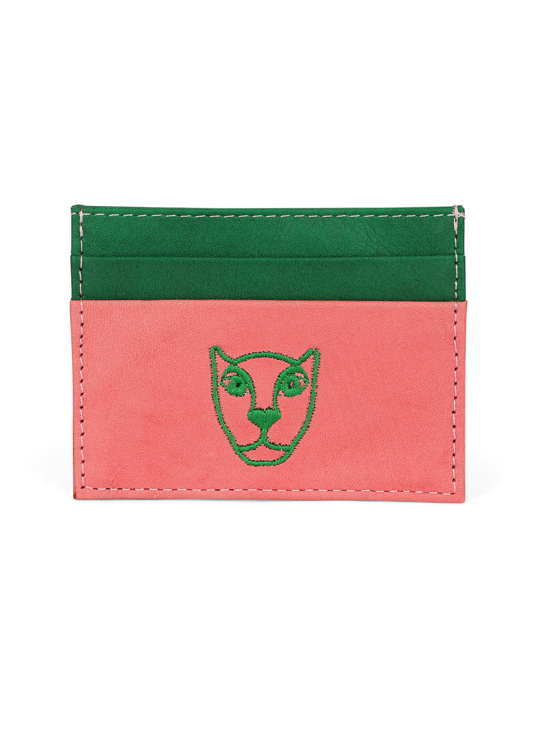 JAGUAR LEATHER CARD HOLDER WALLET // PINK + GREEN