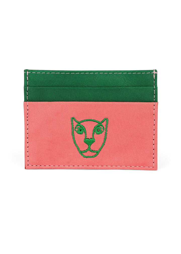 JAGUAR LEATHER CARD HOLDER WALLET // PINK + GREEN