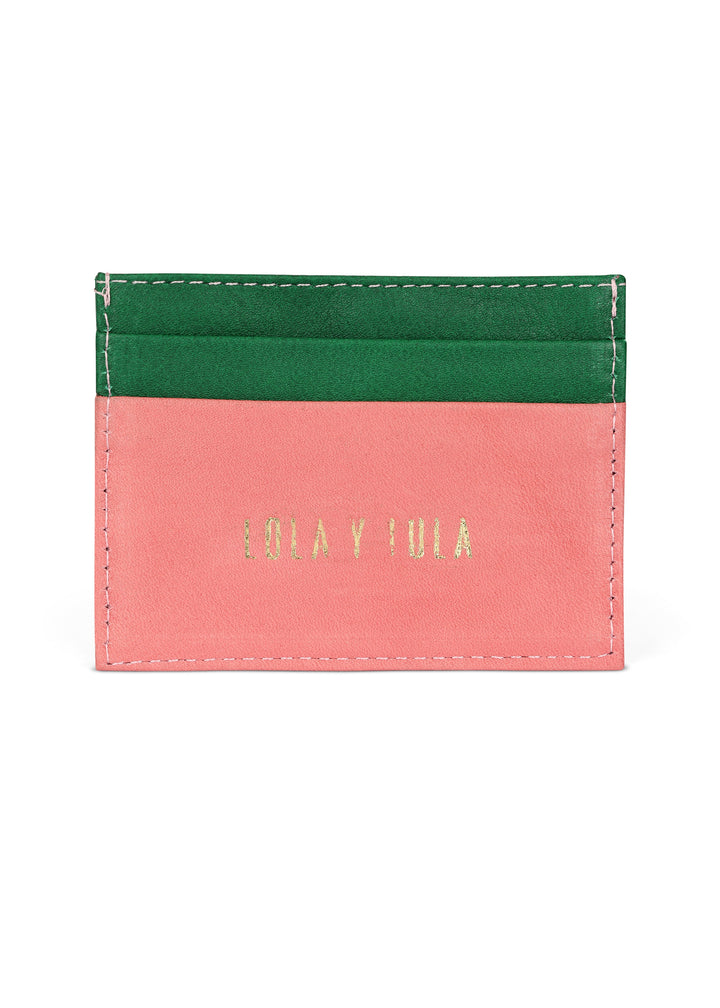 JAGUAR LEATHER CARD HOLDER WALLET // PINK + GREEN