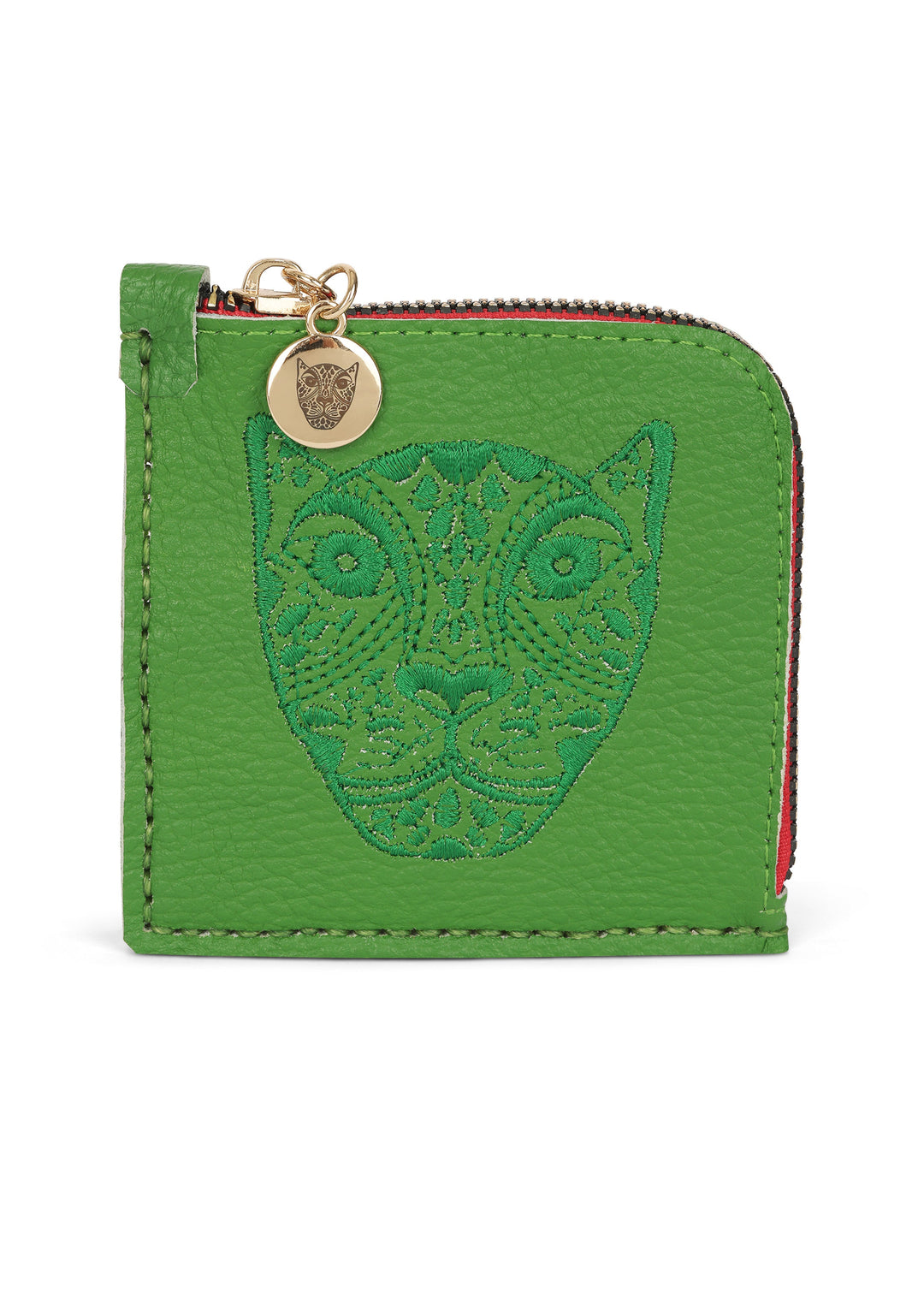 JAGUAR EMBROIDERED ZIP AROUND WALLET // GREEN