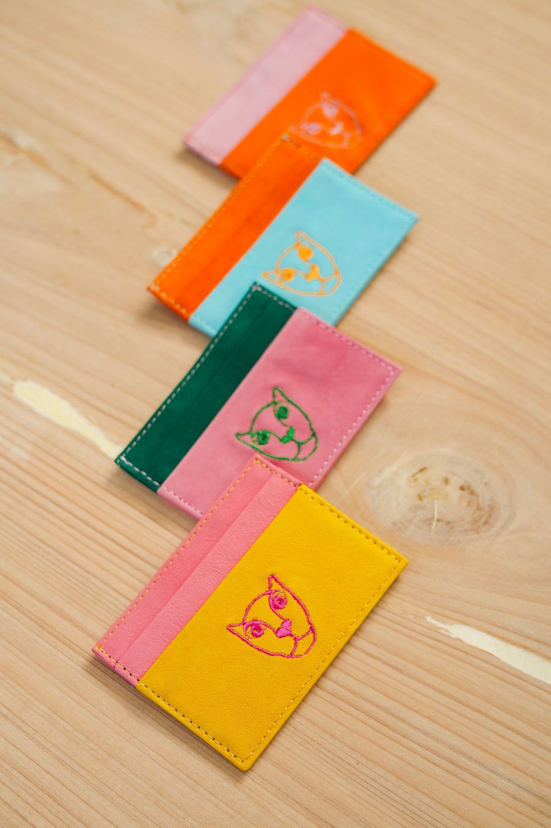 JAGUAR LEATHER CARD HOLDER WALLET // PINK + ORANGE