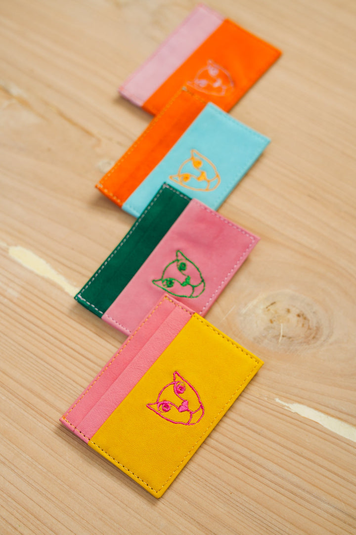 JAGUAR LEATHER CARD HOLDER WALLET // PINK + ORANGE