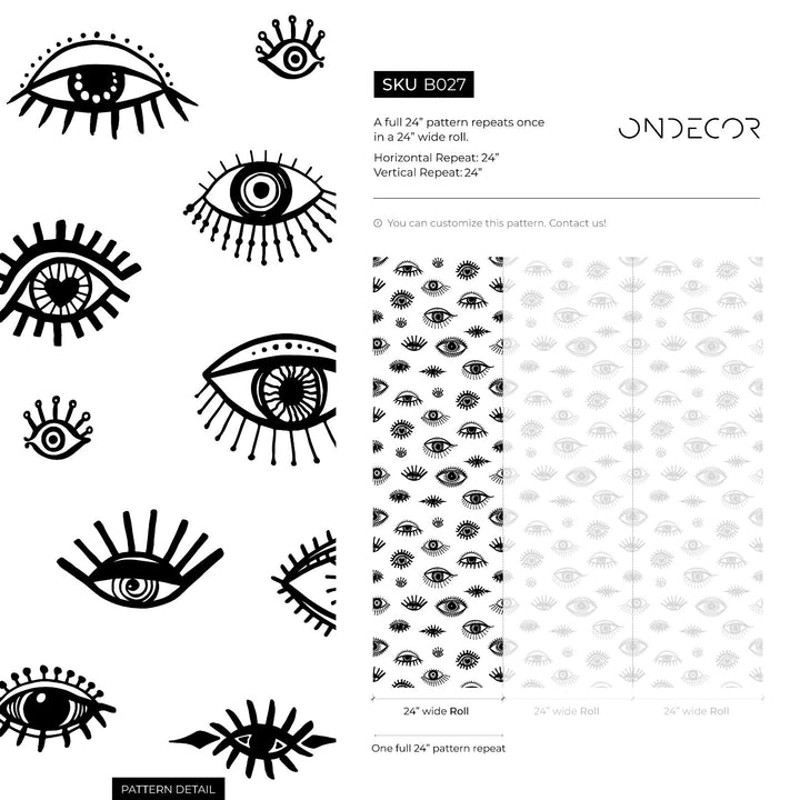 Abstract Wallpaper Featuring Stylized Eyes in Black and White - B027