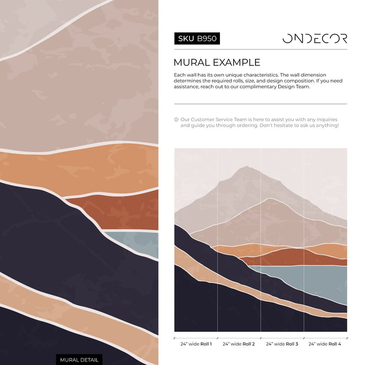 Abstract Wallpaper with a Minimal Landscape in Terracotta, Navy, and Beige - B950