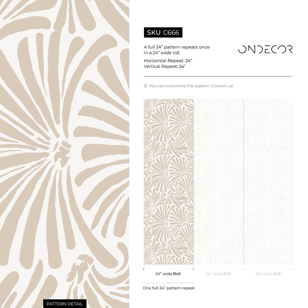 Botanical Wallpaper with Abstract Fan Leaves in Beige - C666