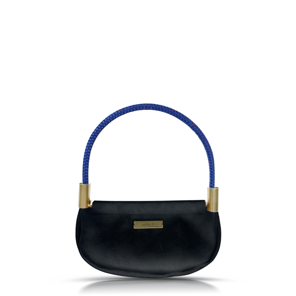 Clam Shell Bag in Black Leather