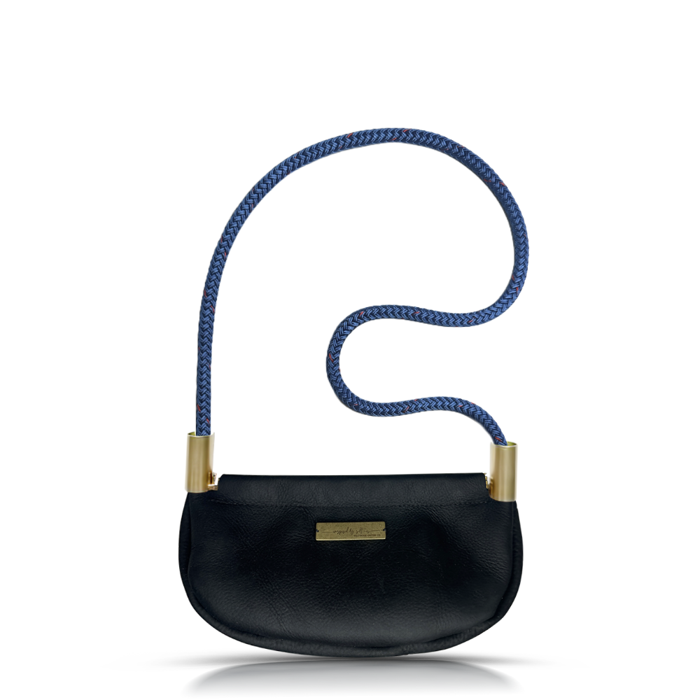 Clam Shell Bag in Black Leather