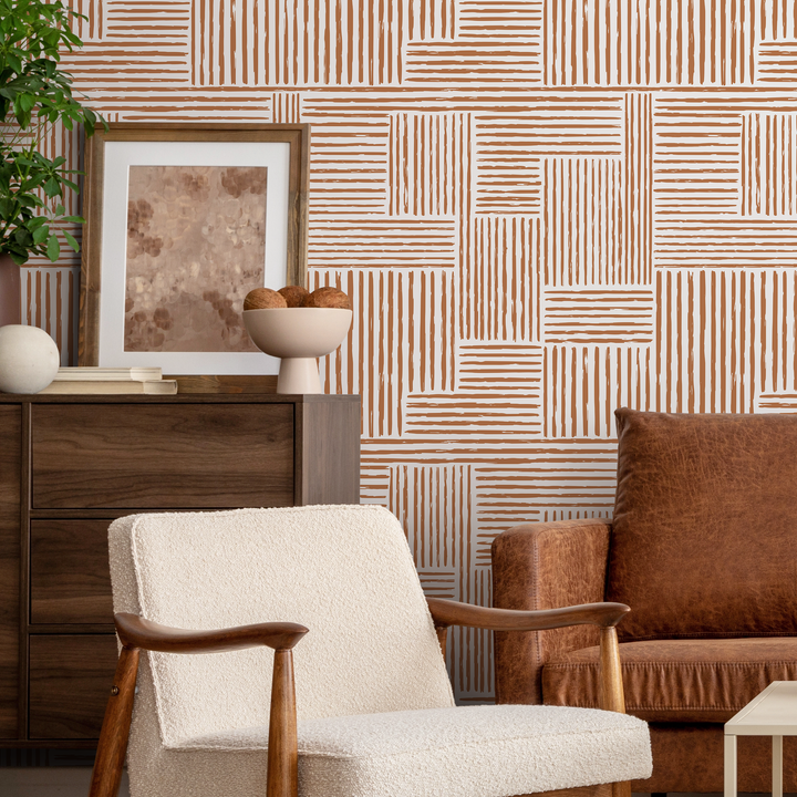 Abstract Wallpaper with a Geometric Brushstroke Motif in Brown - ZAAH