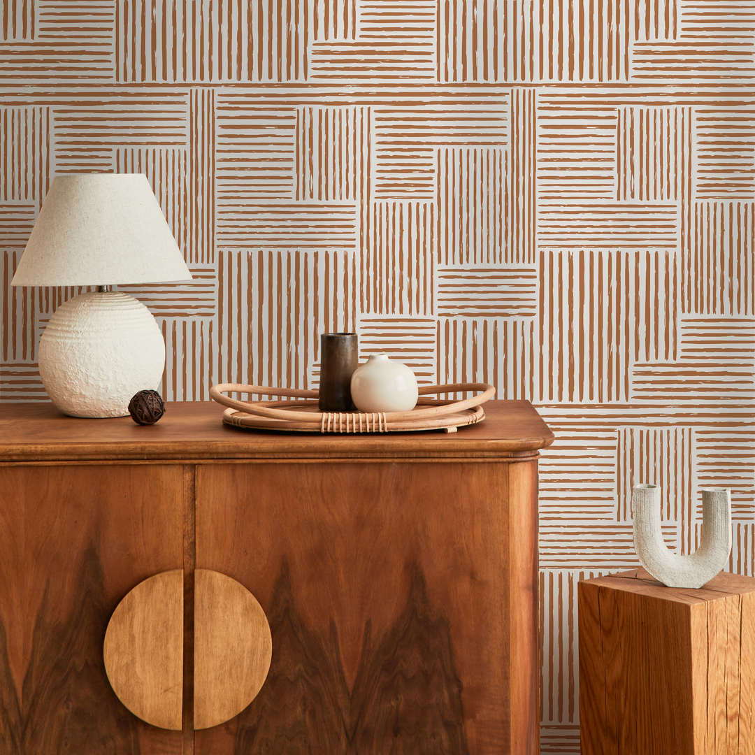 Abstract Wallpaper with a Geometric Brushstroke Motif in Brown - ZAAH