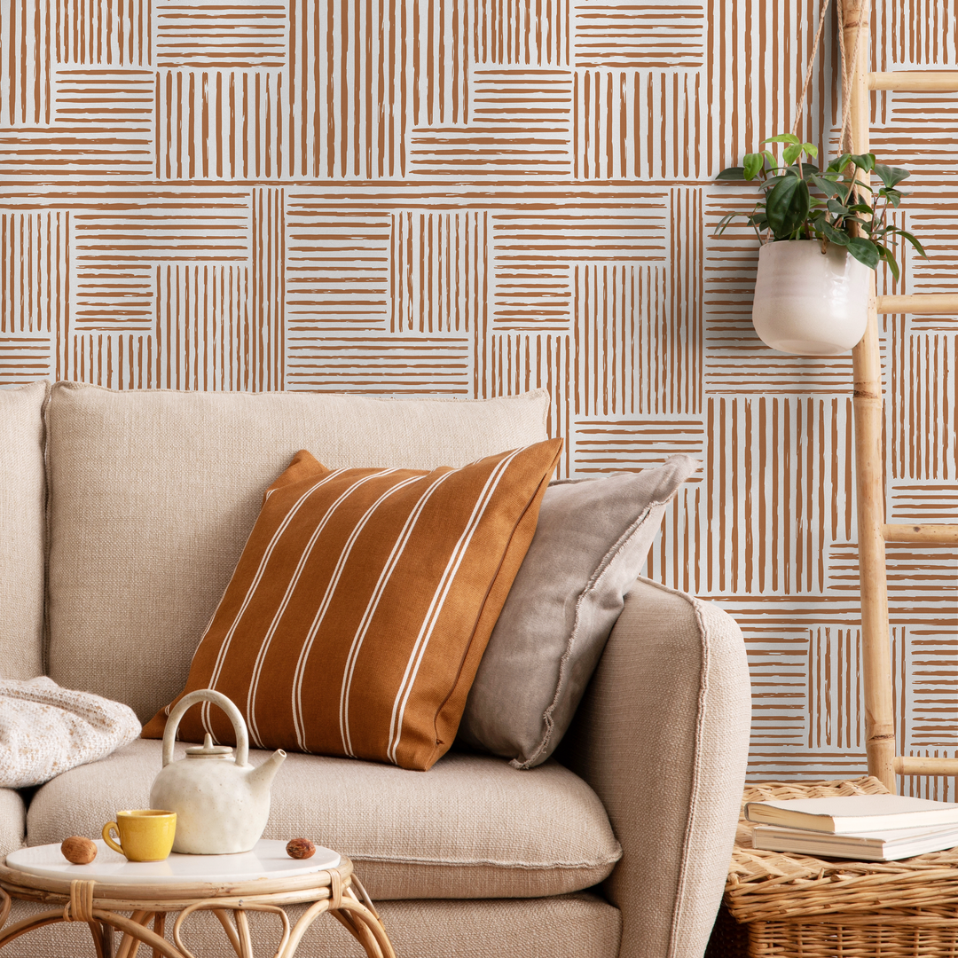 Abstract Wallpaper with a Geometric Brushstroke Motif in Brown - ZAAH