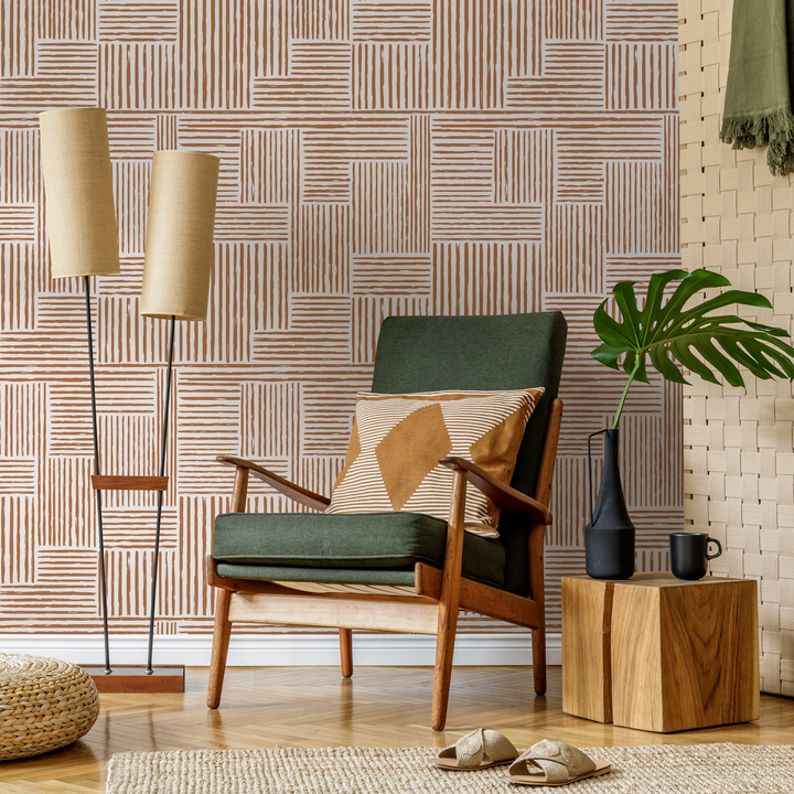 Abstract Wallpaper with a Geometric Brushstroke Motif in Brown - ZAAH
