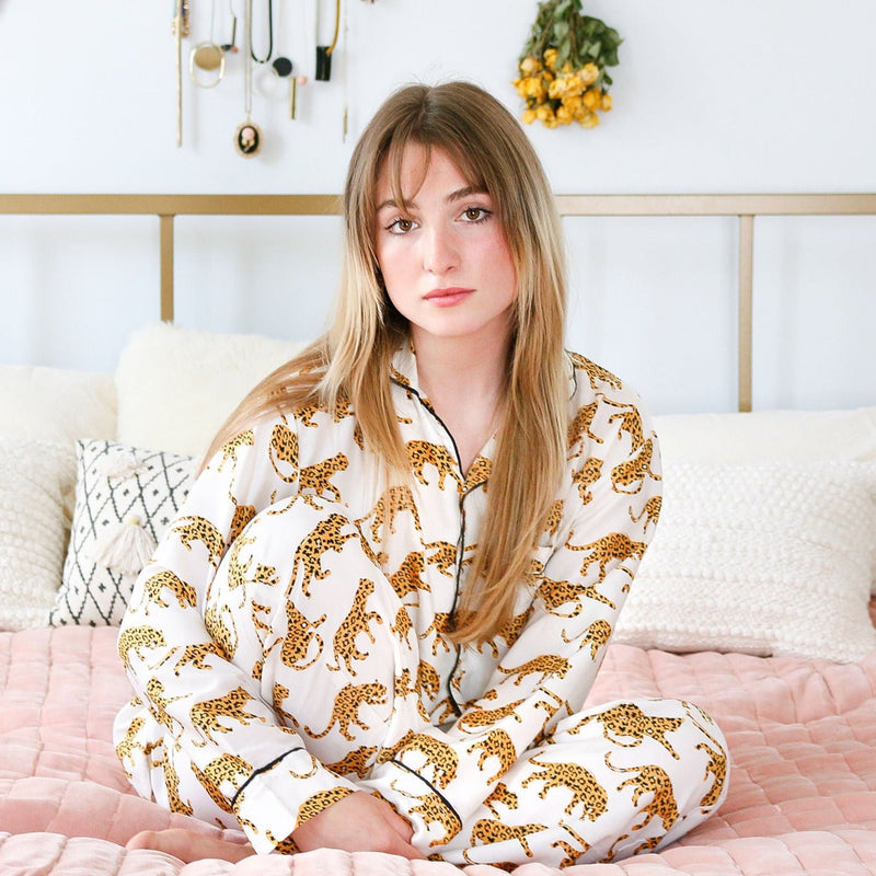 Women's Navy Leopard Washable Silk Pajamas – Altar PDX