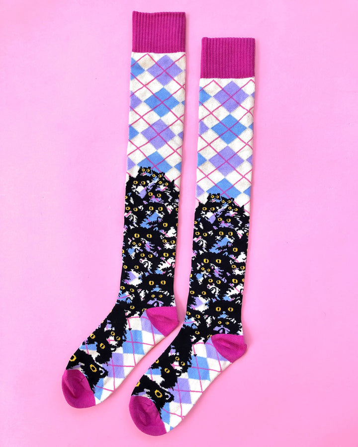 Argyle Kitty Knee Socks
