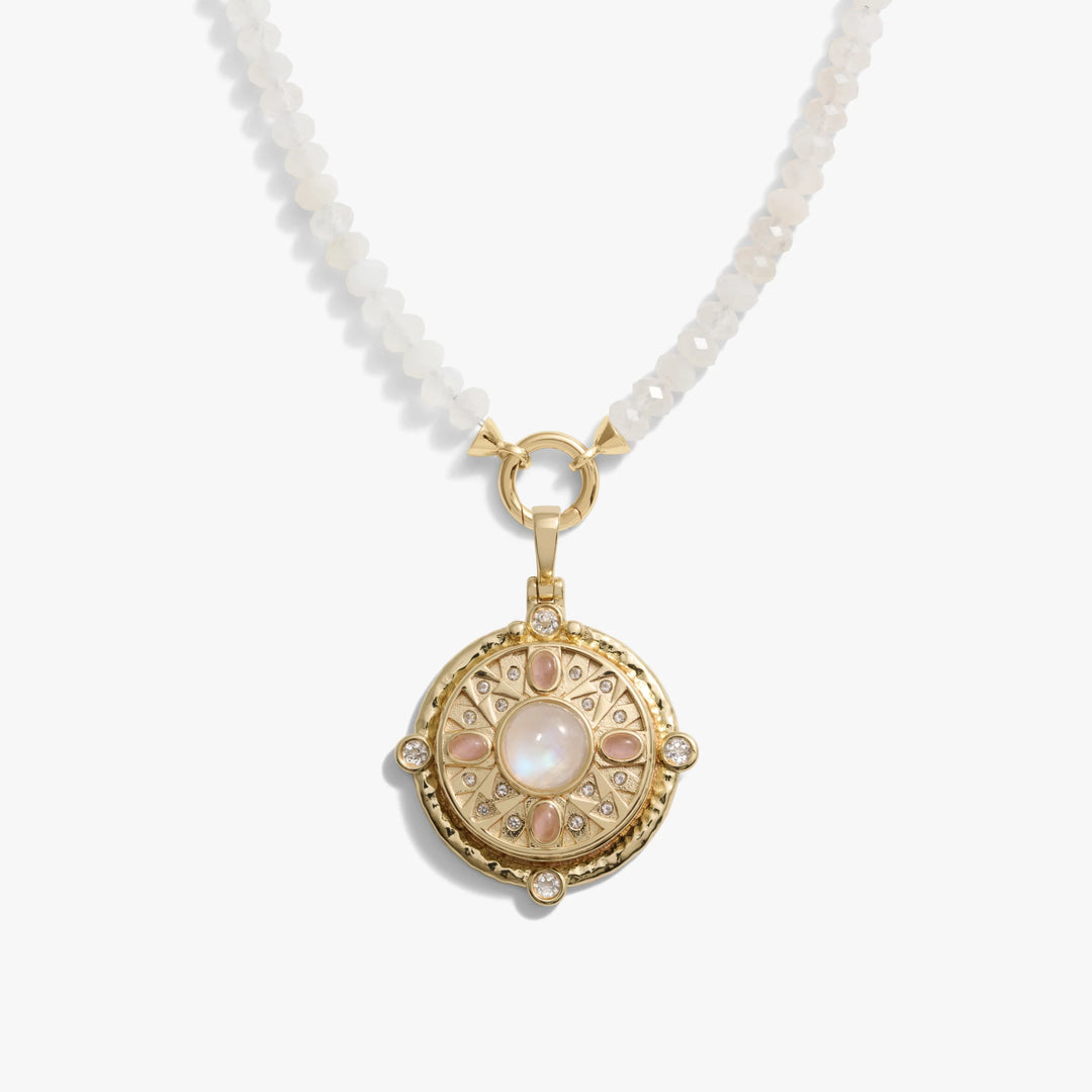 Pink Manifestation Locket Moonstone Charm Necklace