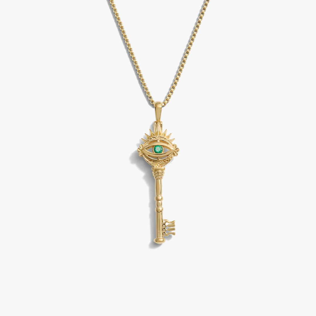 Emerald Evil Eye Key Necklace