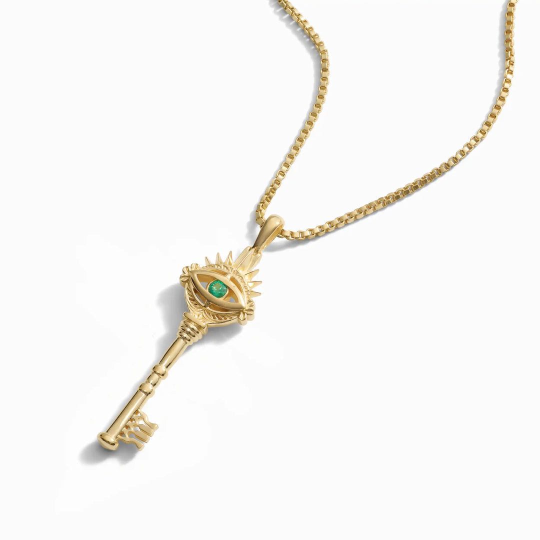 Emerald Evil Eye Key Necklace