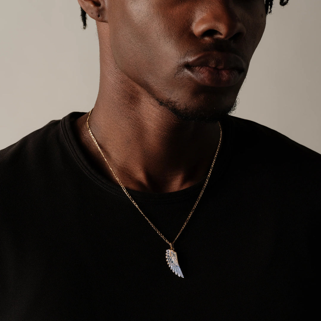 Carved Gemstone Wing Figaro Necklace
