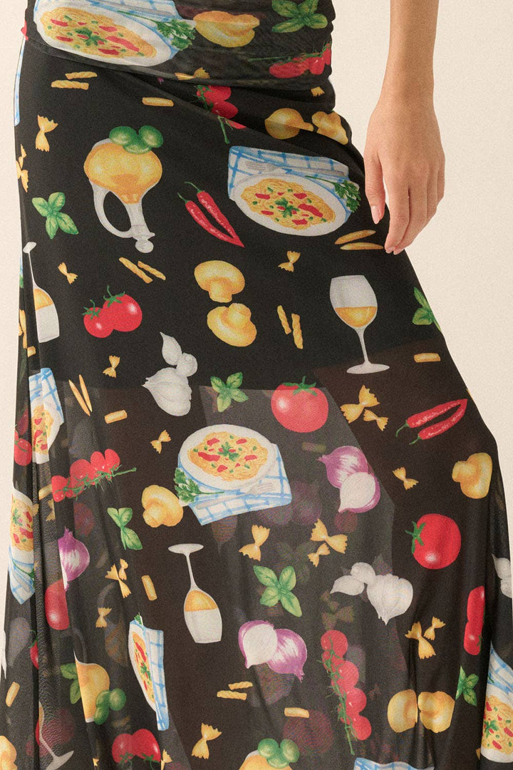 Italian Food Printed Mesh Skirt