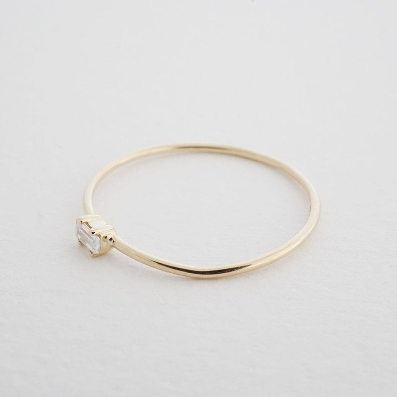 Tiny White Topaz Baguette Ring, 14k Gold