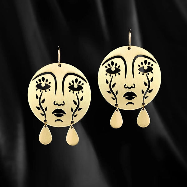 Mother Moon Brass Earrings