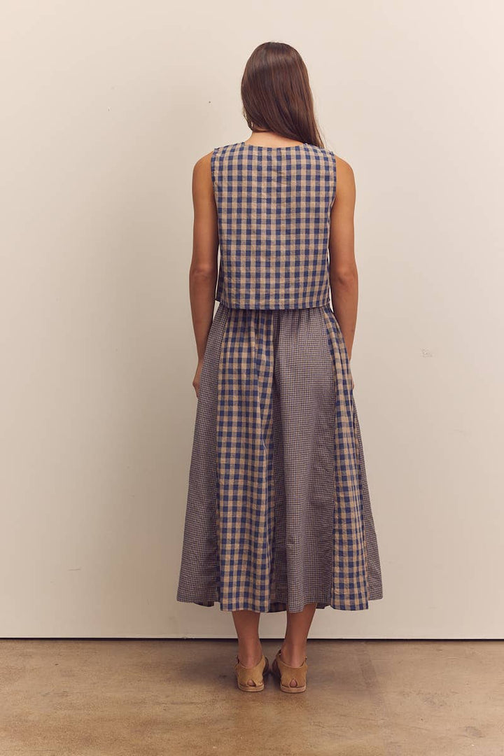 Cotton gingham panel skirt: Blue / Checkered / XS/S