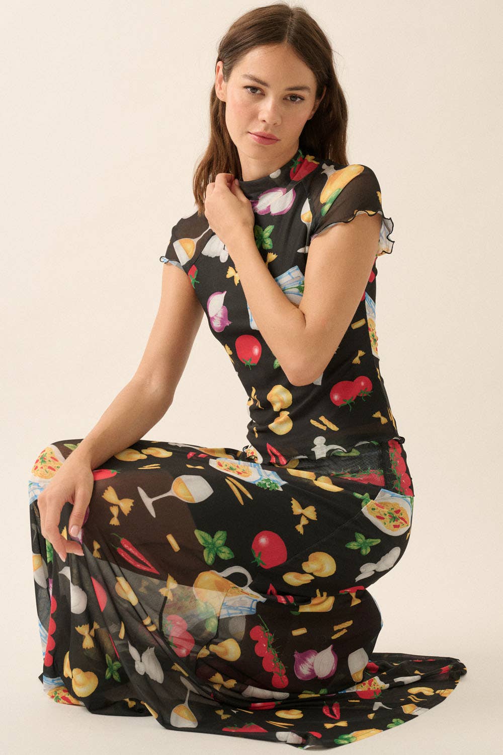 Italian Food Printed Mesh Skirt