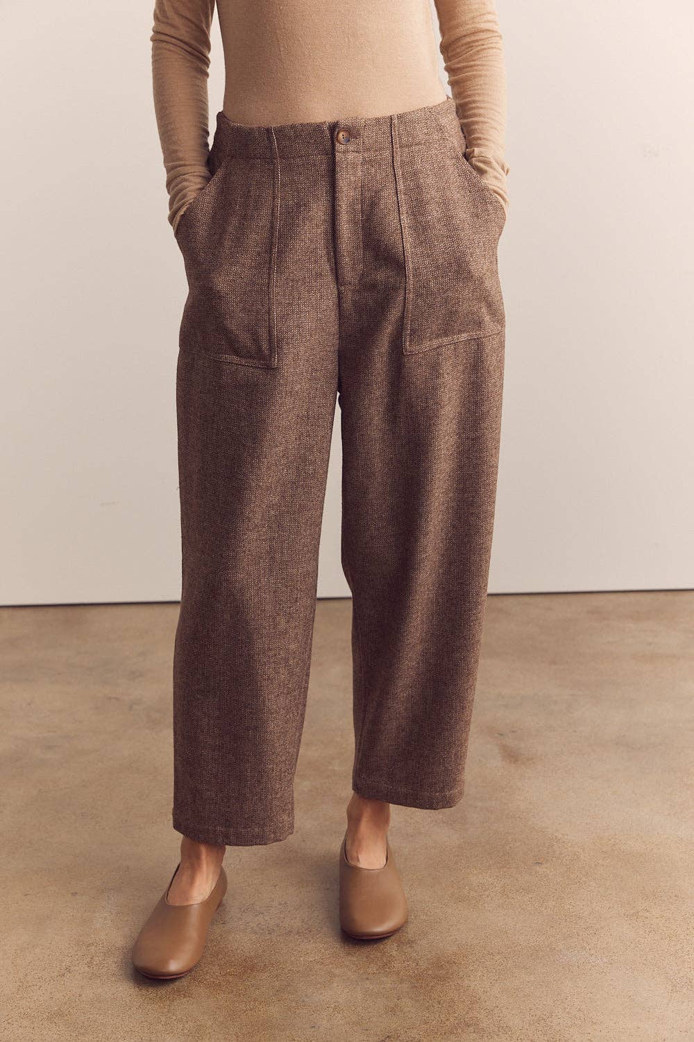 Wool Blend Herringbone Pants - one size left, M/L