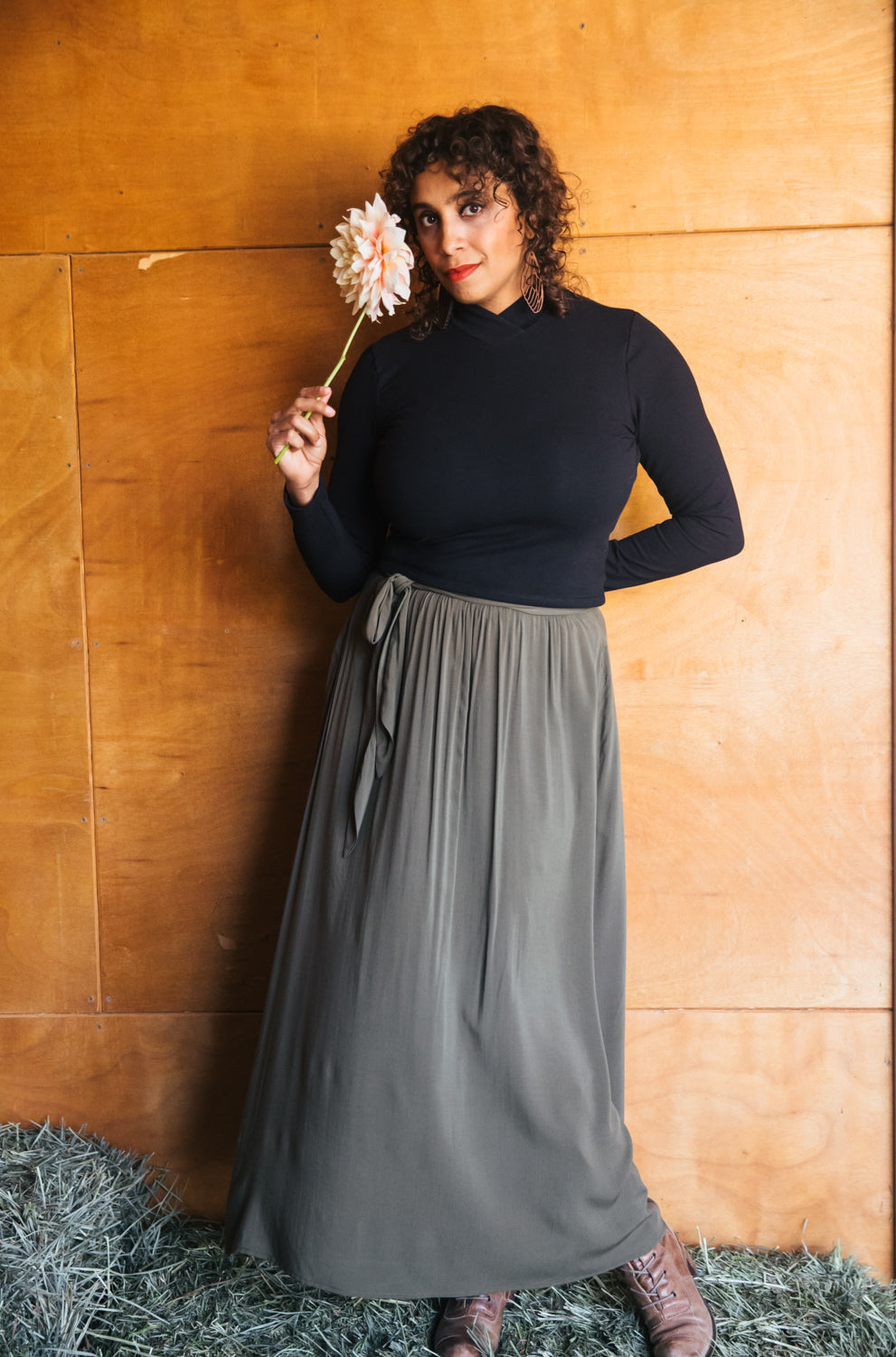 Maxi Wrap Skirt in Olive Challis – Altar PDX