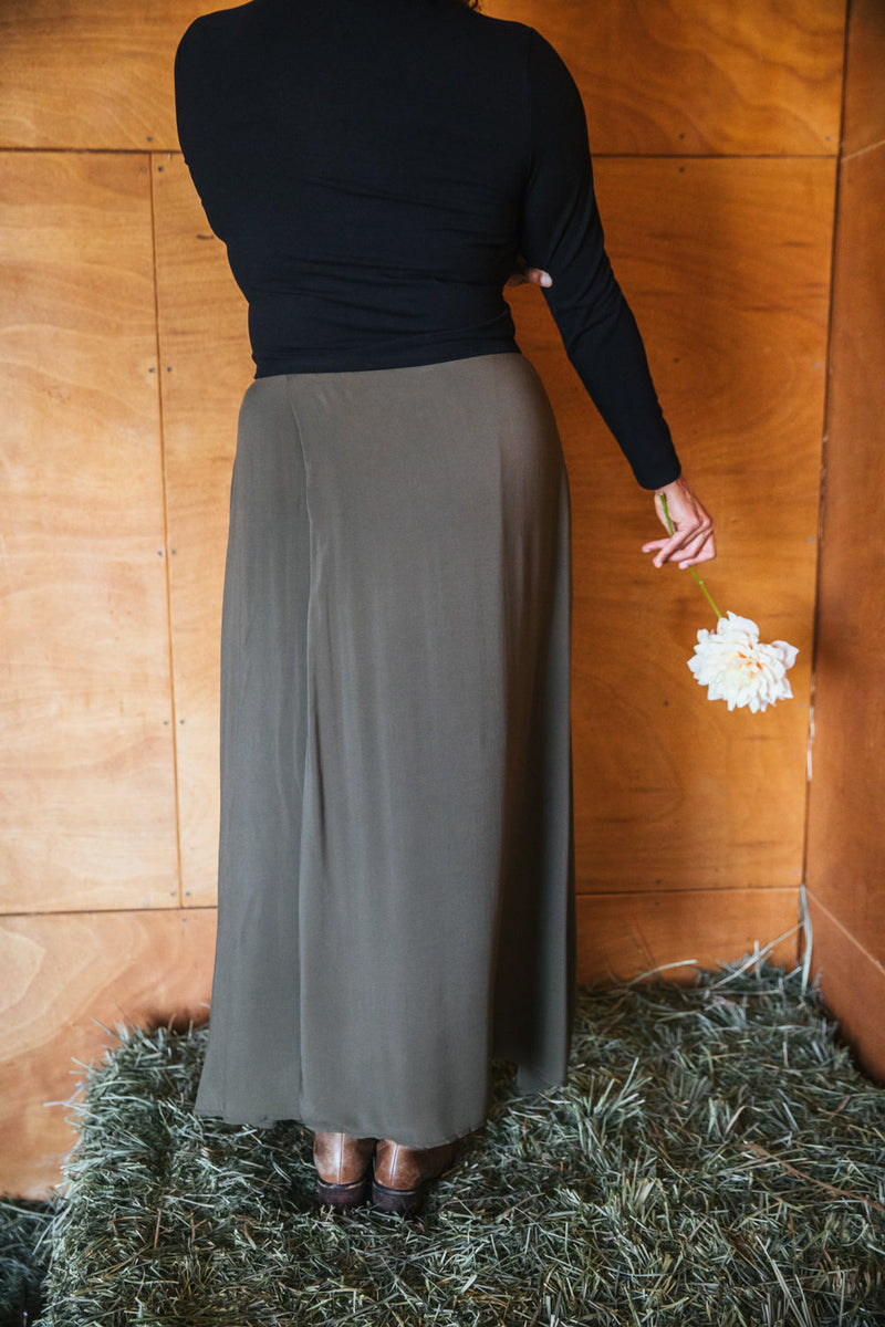 Maxi Wrap Skirt in Olive Challis