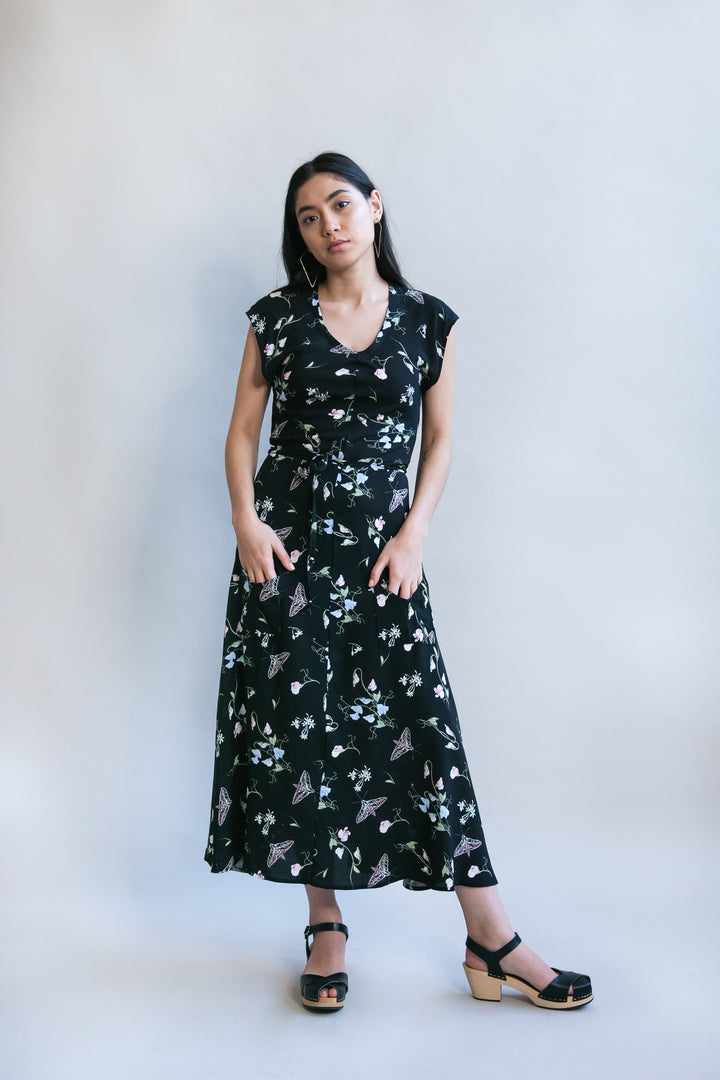 Belted Bias Dress in Sweet Pea Challis