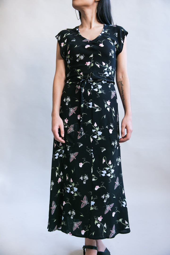 Belted Bias Dress in Sweet Pea Challis