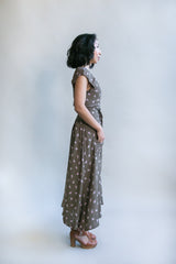 Belted Bias Dress in Olive Rose Bud