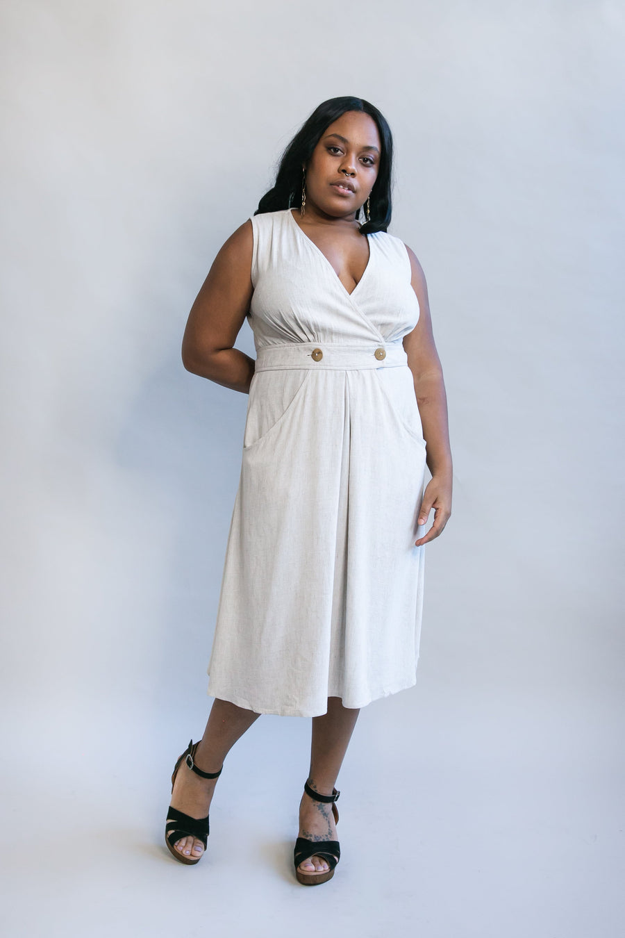 oat linen dress Collared Garment Dyed Linen Dress
