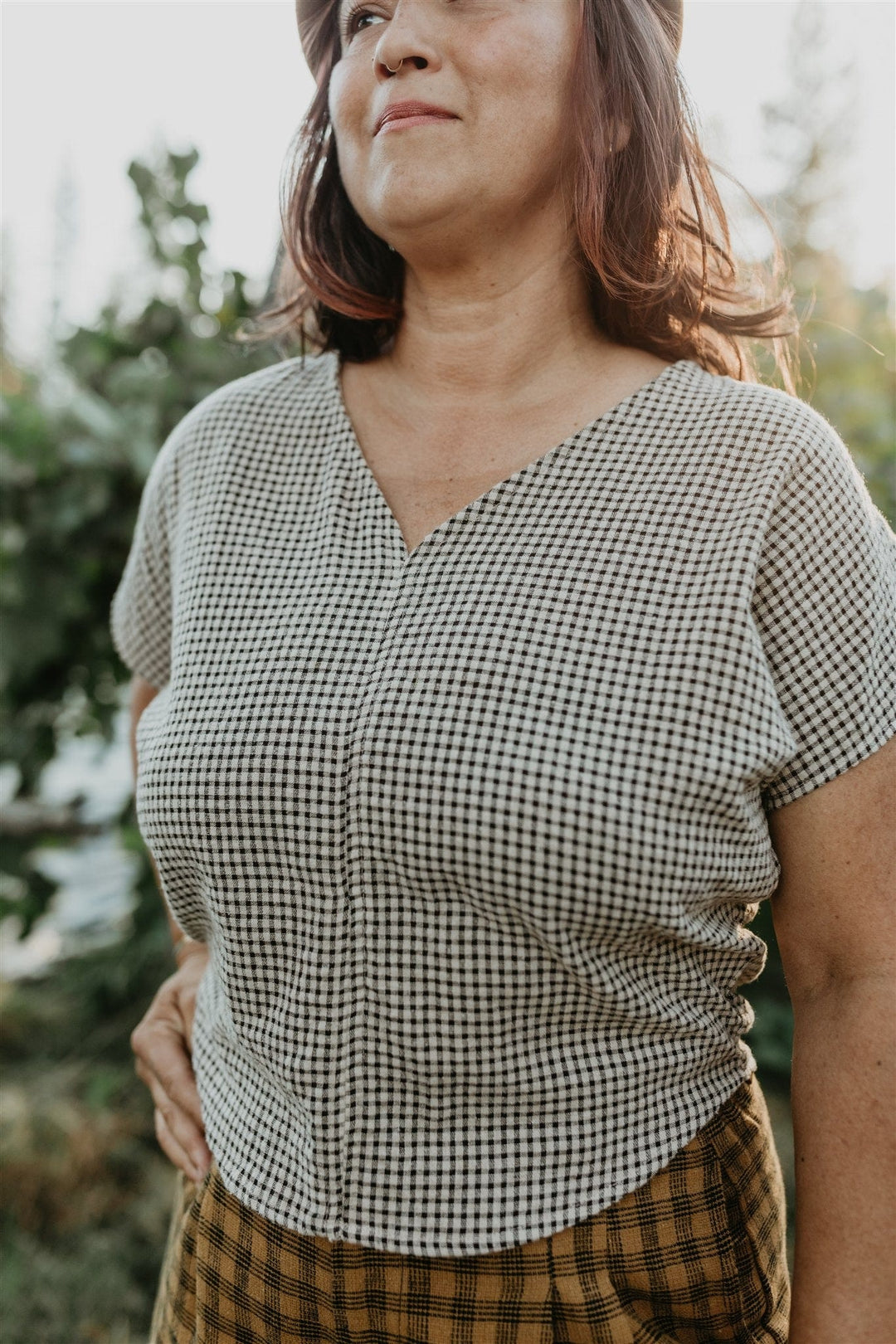 Dolman Top in Black & Oat Cotton Gingham