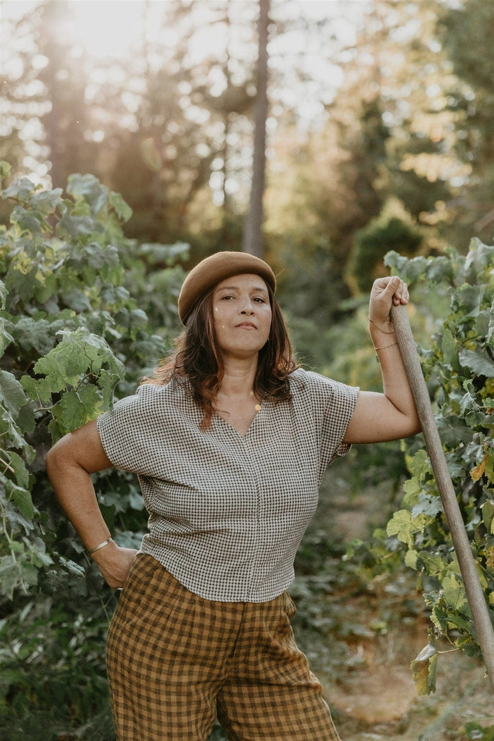 Dolman Top in Black & Oat Cotton Gingham