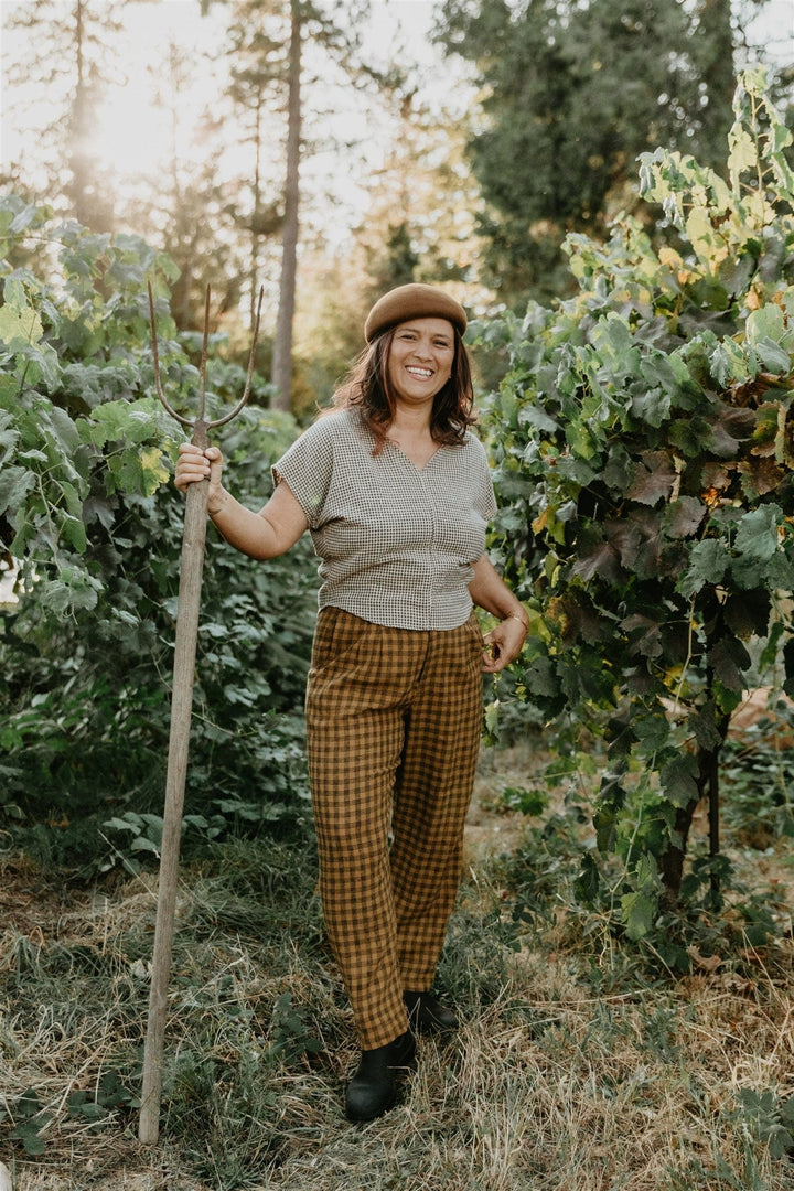Dolman Top in Black & Oat Cotton Gingham