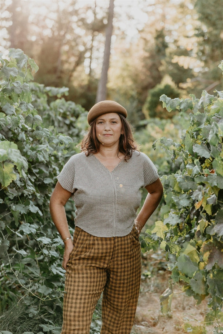 Dolman Top in Black & Oat Cotton Gingham