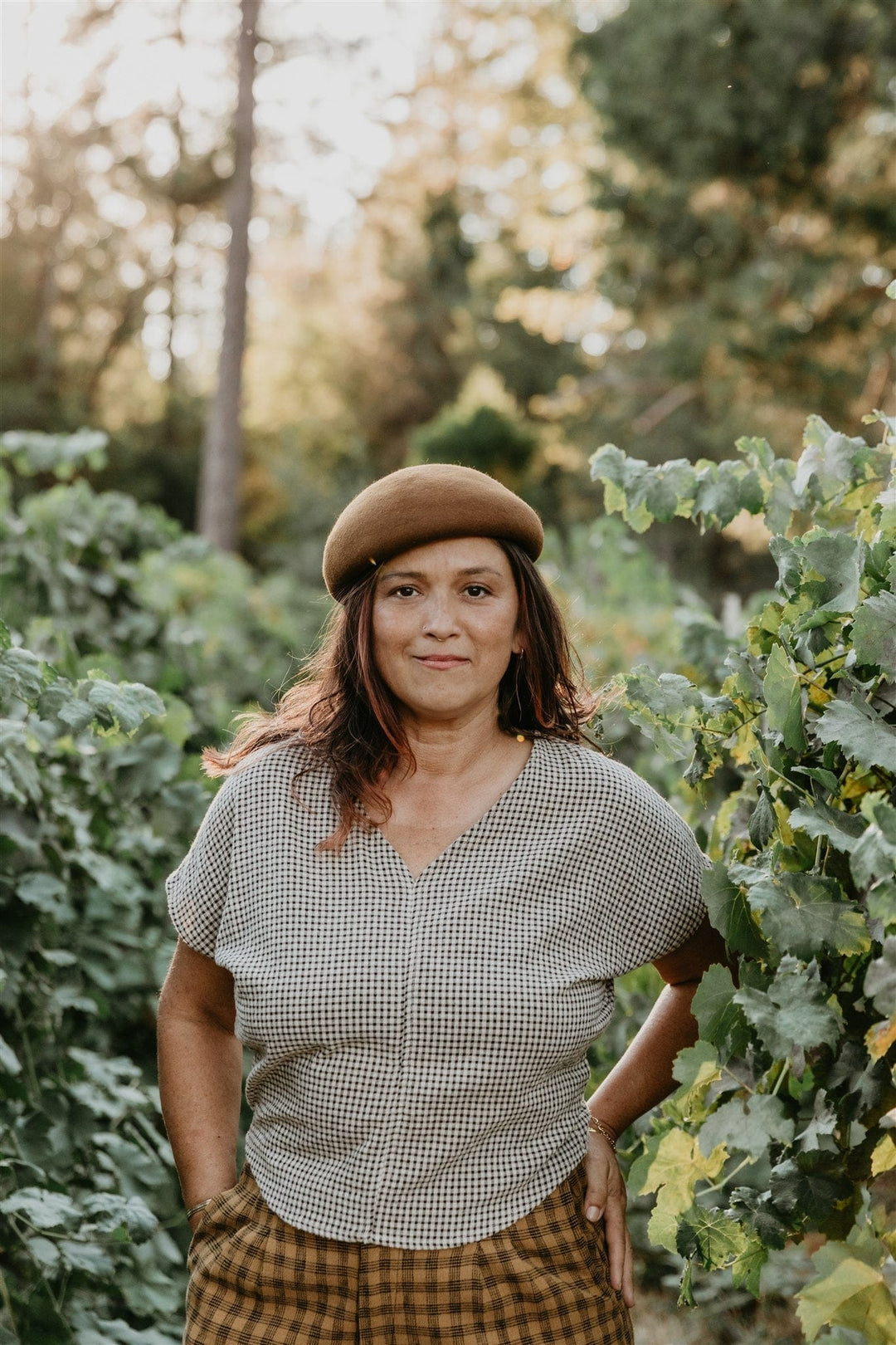Dolman Top in Black & Oat Cotton Gingham