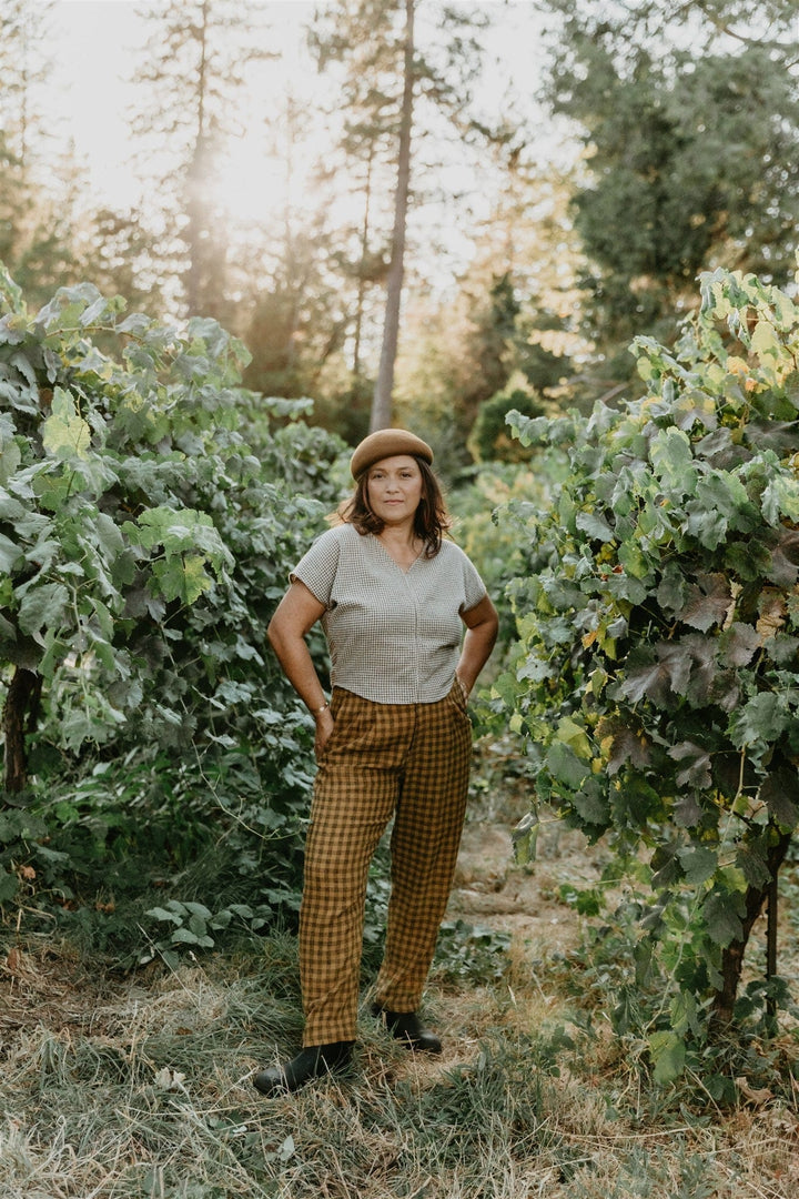 Dolman Top in Black & Oat Cotton Gingham