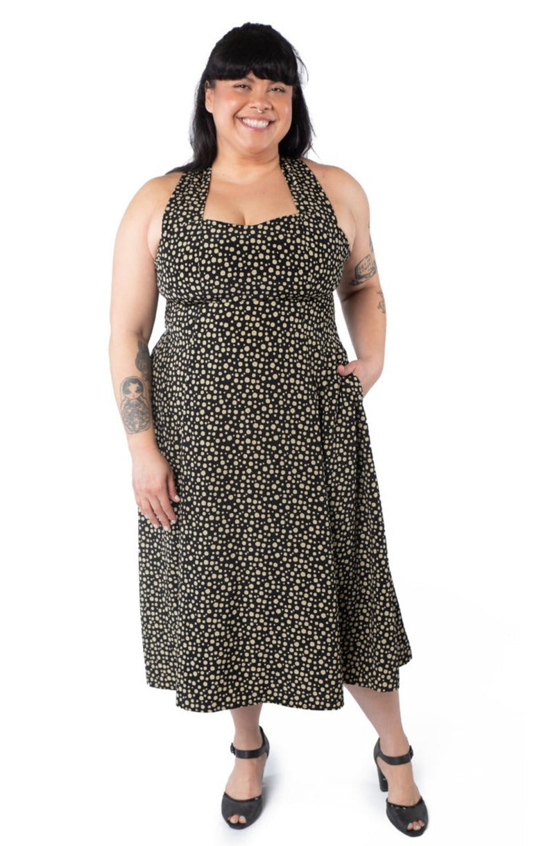 Iris Dress in Black and Creme Dot