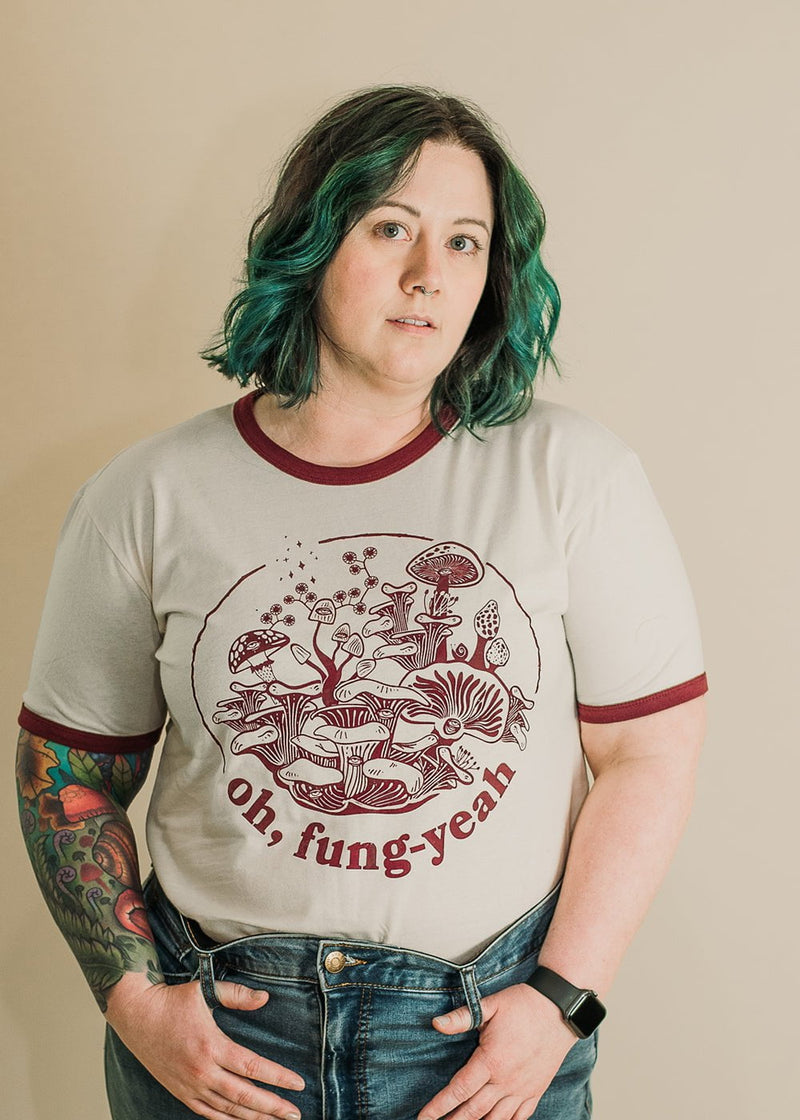 Oh, Fung-Yeah - unisex ringer t-shirt in creme and burgundy