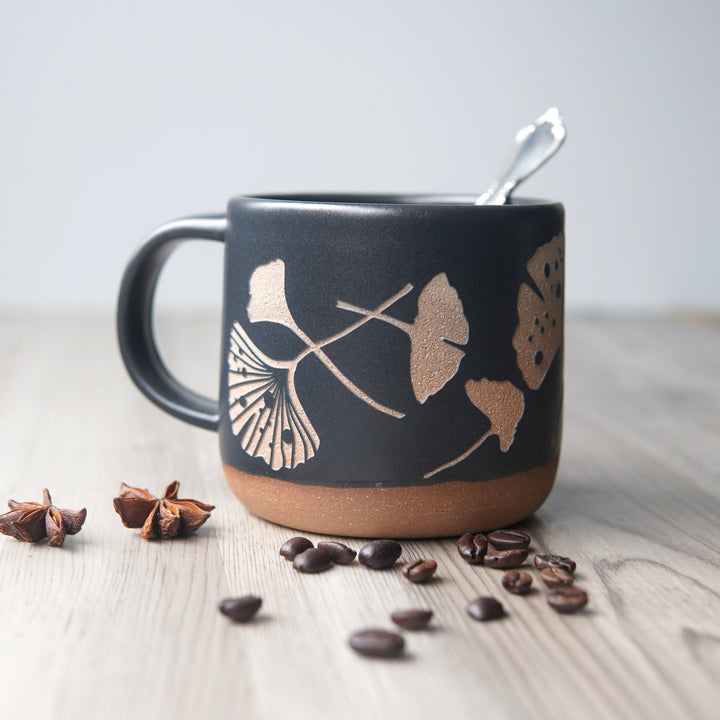 Ginkgo Leaves Mug, Forest Style Handmade Pottery
